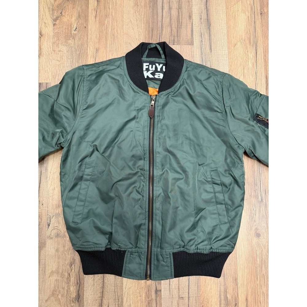 FuYuKai Kids MA-1 Bomber Jacket Green Orange Lining Size M NWT
